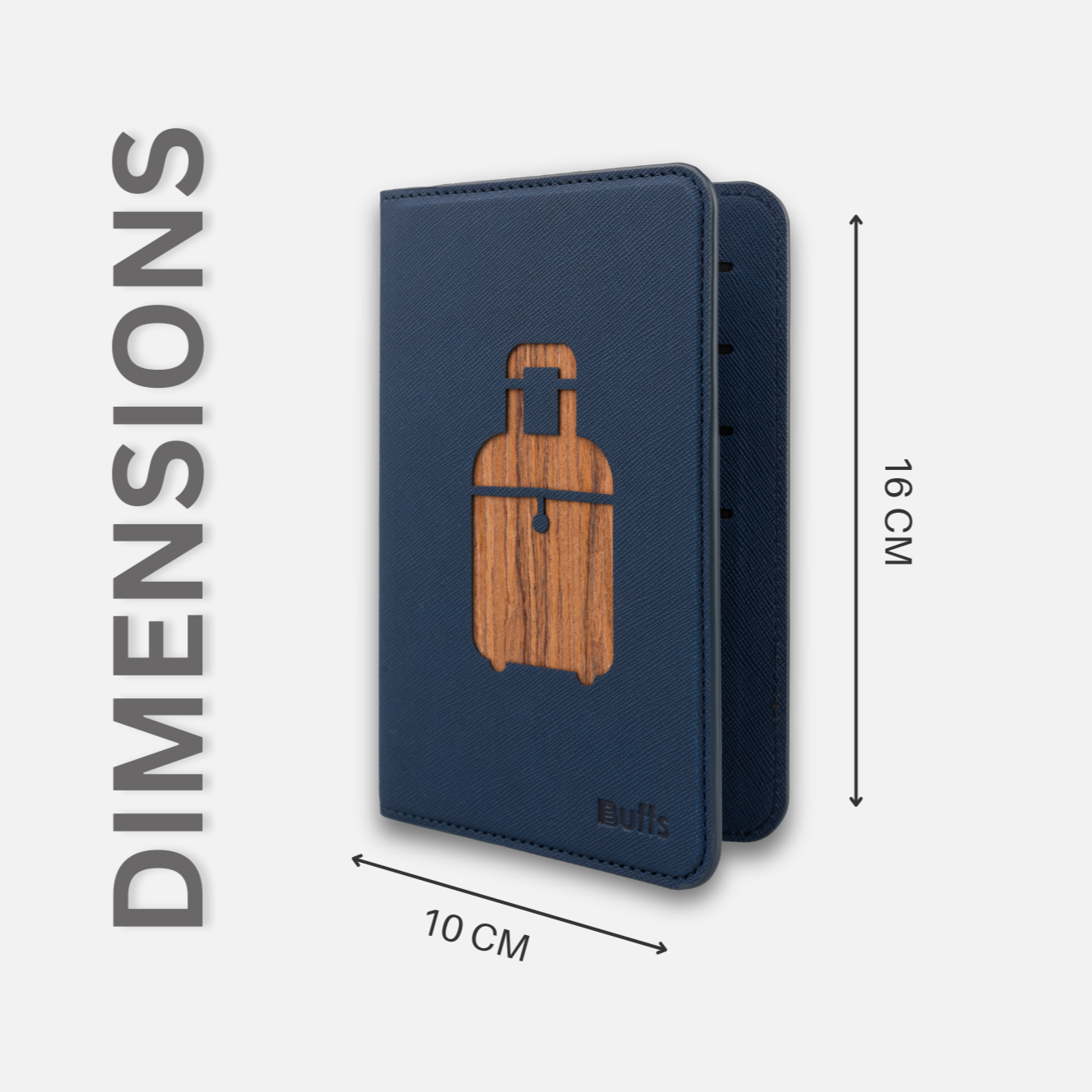 Buffs RFID Passport Holder Premium Vegan Leather Travel Case with Wooden Finish Cutouts