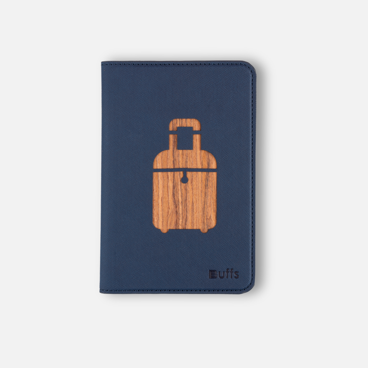 Buffs RFID Passport Holder Premium Vegan Leather Travel Case with Wooden Finish Cutouts