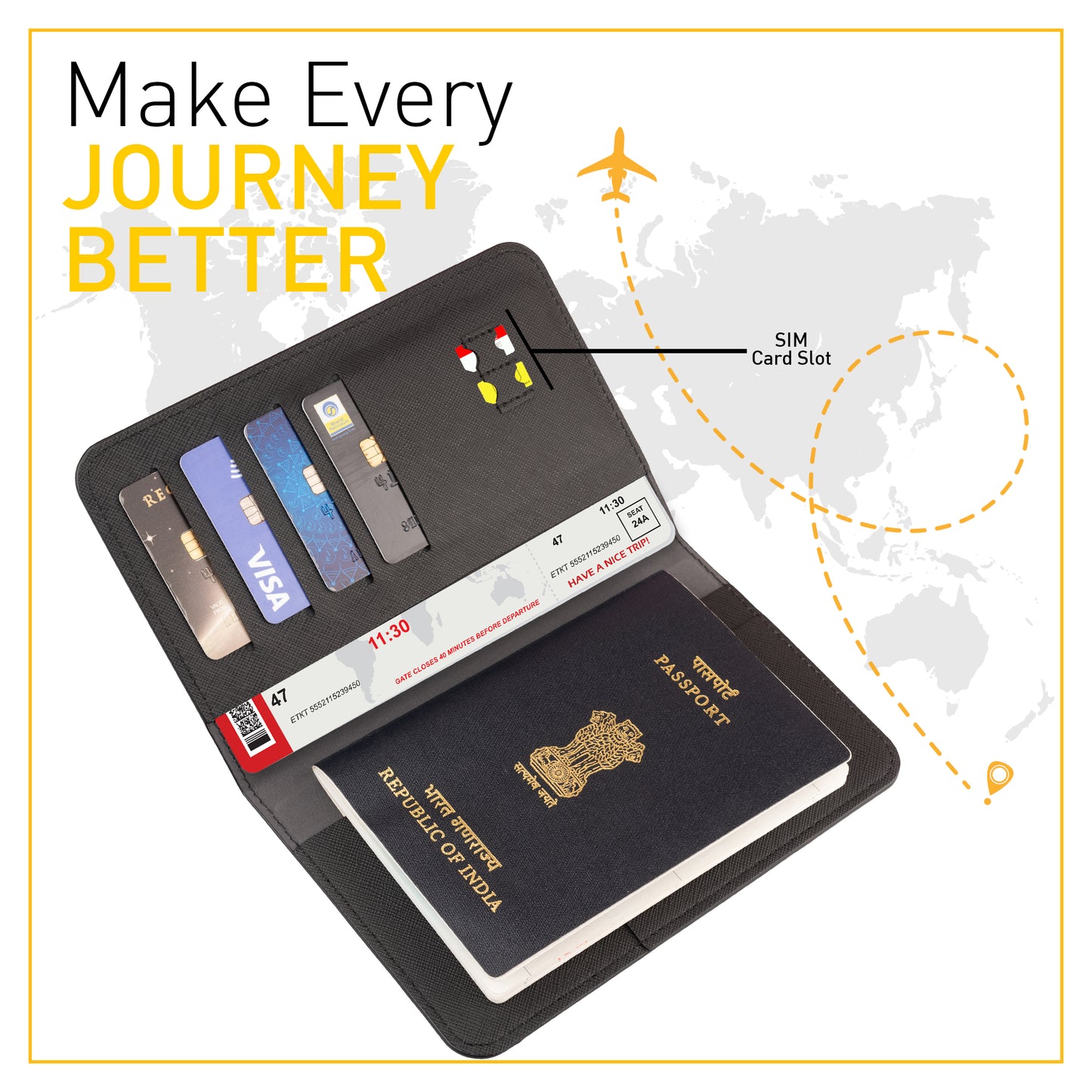 Passport holder wooden cut-out Black