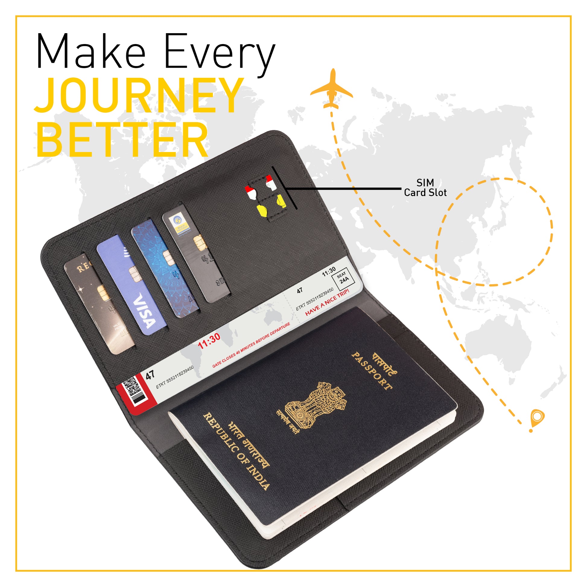 Passport holder wooden cut-out Black